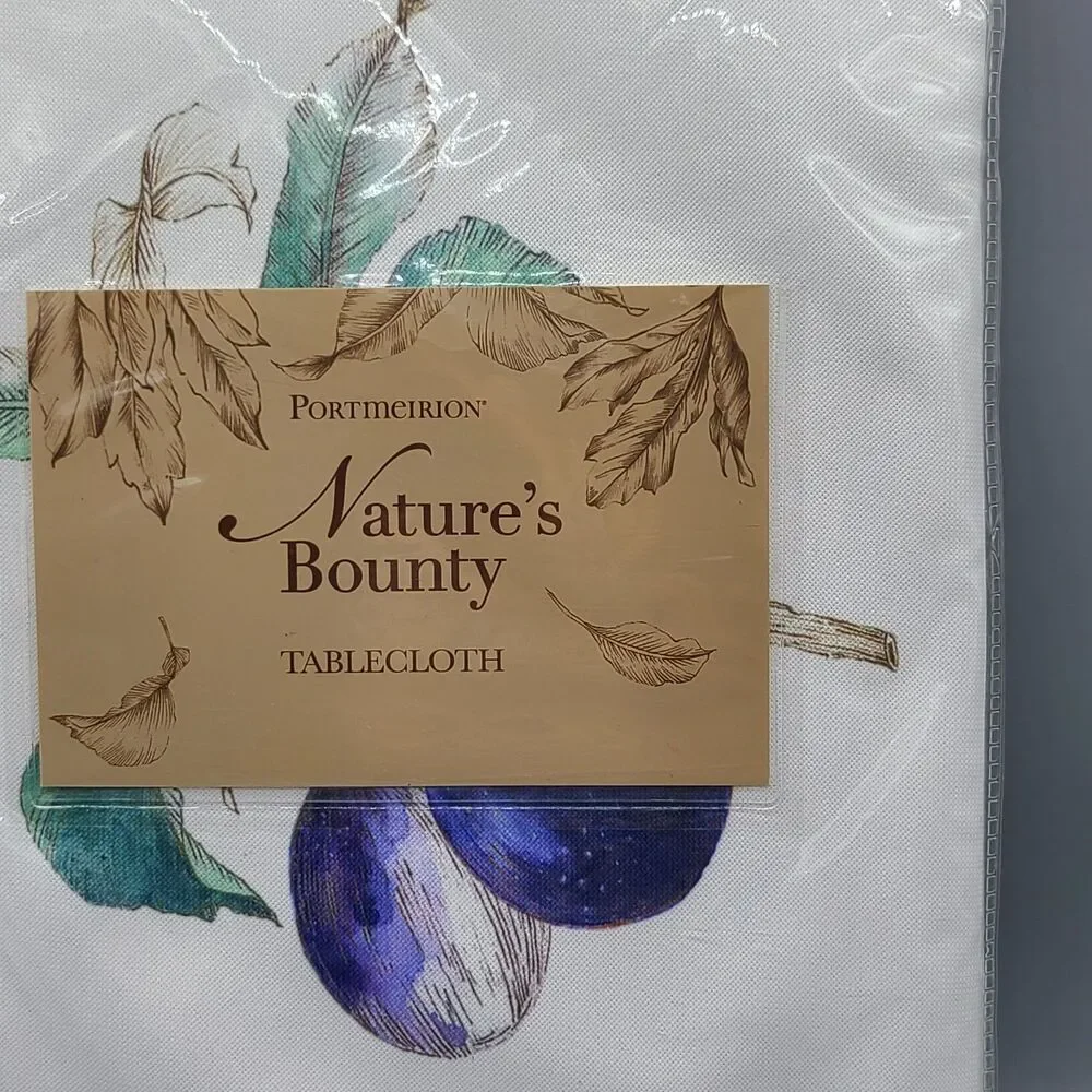 Portmeirion Nature's Bounty 70” Round Tablecloth Polyester White Fruits New